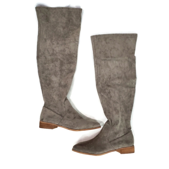NWT MiiM Gwen Womens Over The Knee Boots Vegan Suede Grey Stacked Heel 8.5 - Picture 1 of 16
